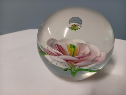 Vintage glass paperweight pink - vintage,