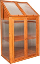 Mini Wooden Greenhouse Double Door Polycarbonate Cold Frame House