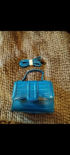 Blue handbag with popper - handbag,
