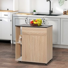 Kitchen Storage Trolley Cart Cupboard Rolling Island Shelves Drawer Locking