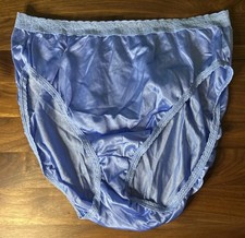 Vtg HANES NYLON Panties Second Skin SHINY LACE HI-CUT BRIEF Sz 10 Periwinkle