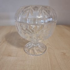 Vintage Pressed Glass Crystal Lidded Pedestal Bowl/Bon Bon Jar/Starburst Pattern