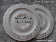 x2 Plaster Ceiling Roses "The Plain Edwardian" 355mm / 14 inch Handmade UK