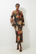 Karen Millen A-Line Midi Dress UK16 in Black RRP £179