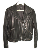 Ladies All Saints BOURNE BIKER classic leather jacket uk 14 (ref1)