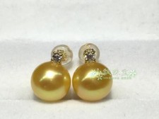18k AAA+ 8-9mm natural south sea golden round pearl diamond earrings 