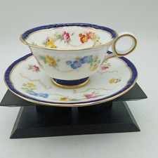 Cauldon Cobalt Blue Gold Teacup And Saucer  Flowers Antique 