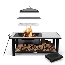 Fire Pit 3in1 Fire Bowl BBQ Grill Table Garden Patio Outdoor Heating Terrazzo To