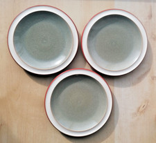 VINTAGE DENBY FIRE CHILLI SAGE GREEN 18.5cm WIDE TEA / SIDE PLATES X3