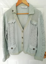 Eliza Cavaletti XL Dusky Blue /Grey Stretchy Jacket Blazer Embroidered Lagenlook