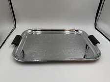Vintage Pretty Large Silver Colour Serving Dinner Drinks Tray Handles Etched Top
