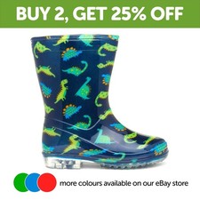 Boys Wellies Multi-Coloured Kids Navy Welly Green Wellington Dinosaur SIZE