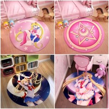 Kids 3D Sailor Moon Round Floor Mat Girls Bedroom Carpet Chair Area Rug Gift