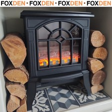 Vintage Electric Fire Freestanding Stove Heater Fireplace LED Flame Effect Black