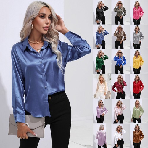 Women satin silk buttons tee - women,