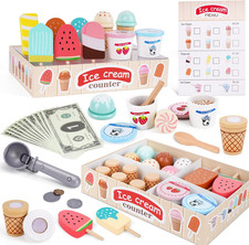 45PCS Wooden Ice Cream Shop Toy Set Pretend Role Play Kitchen Food Kid Xmas Gift