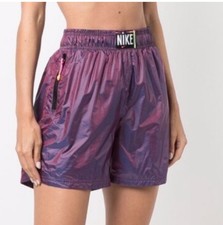 NIKE Women’s Holographic Purple Logo Patch Metallic Boxing Shorts Size Medium