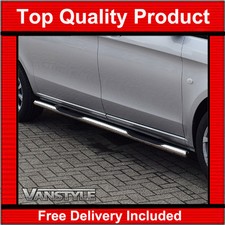 FITS MERCEDES VITO 14> COMPACT & LONG POLISHED STAINLESS STEEL SIDE BARS 4 STEPS