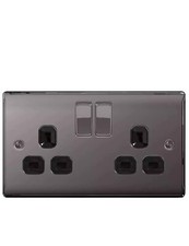 5x LAP Double 13A 2-Gang SP Switched Plug Sockets Black Nickel With Black Insert