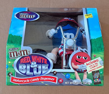 M & M Candy Dispenser Red White and Blue Motorcycle with Sidecar NEW