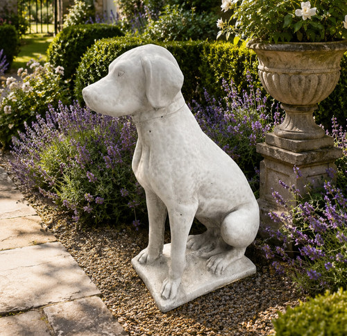 Dog cast stone seated - dog,
