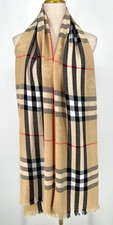 Burberry oversized Scarf Shawl Beige Nova check Fringe 76x27 pashmina Logo Large