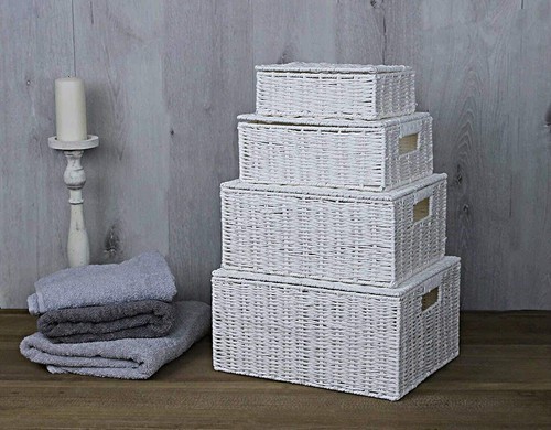 Wicker storage boxes white - 4,