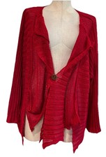 Zuza Bart Women One Size Red linen cardigan sweater wearable art RR