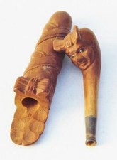 Unusual Antique Treen Fine Carved German Box Wood Pipe Unsmoked Old Woman in Bed