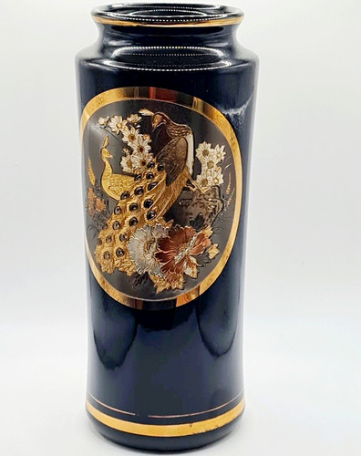 Chokin art black ceramic vase - black,