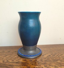 Arts  & Crafts Tudric Pewter Lancastrian Pottery Vase Enamel Banding 01707 c1910