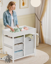 Baby Changing Table with Drawers White Diaper Station Unit Pad Storage Nursery