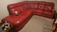 Red Leather Corner Sofa Single