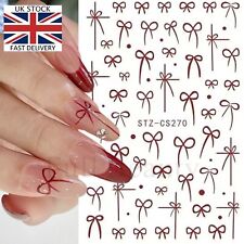 Nail Art Stickers Red Maroon Ribbon Bow Transfers Decals Valentines Day Manicure