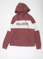 Hollister Women’s Burgundy & White Pullover Hoodie L Cotton Blend
