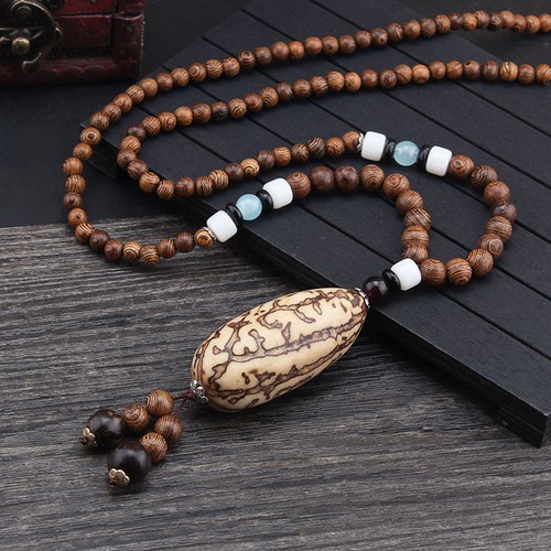 Long mala necklace wood bead - long,