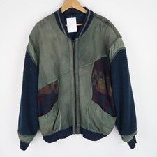 Vintage Leather knit bomber jacket Coat Hip Hop 90s SZ XL (T9248)