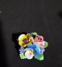 Vintage Crown Staffordshire Bone China Floral Brooch – Hand-Painted Flowers