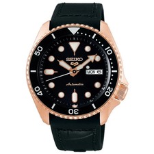 Seiko 5 Sport Automatic Watch SRPD76K1 Black Dial Rose Gold Tone Men's Watch