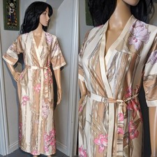 Vintage St Michael Silky Bamboo Floral Lily Dressing Gown Kimono Robe XS S 34"