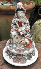 Antique Victorian Japanese goddess figure ginger jar pot lid satsuma pottery 9"