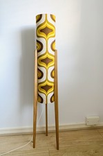 Retro Geometric Fabric Midcentury Style Rocket Floor Lamp 60s 70s Spaceage Oak