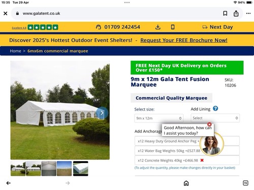 12m modular marquee - 9m,