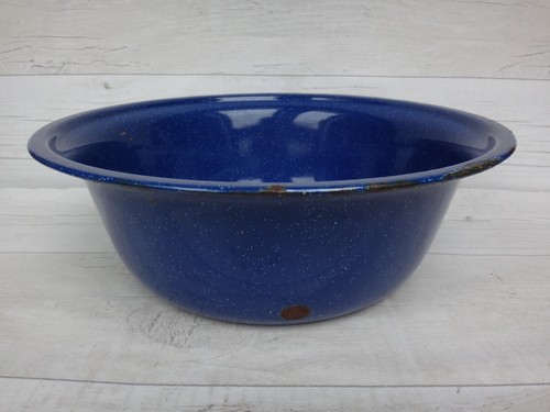 Vintage blue enamel wash bowl - vintage,