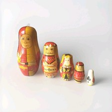 Vintage Russian Nesting Dolls 5 Pieces Joker Jack Queen King Clubs Hearts Spades