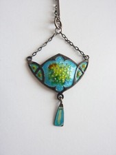 Superb Art Nouveau sterling silver guilloche enamel necklace, Horner style