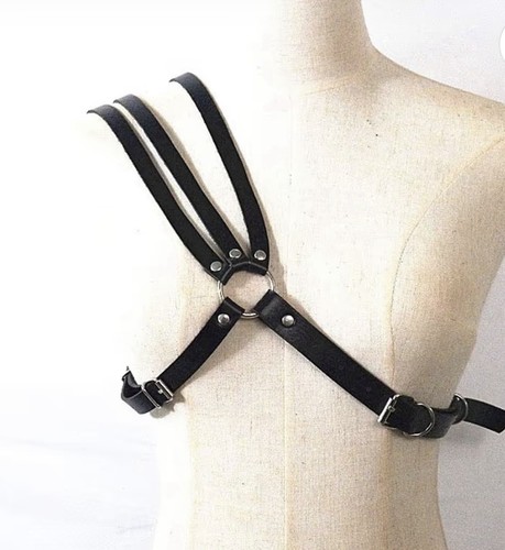 Mens black leather harness - black,