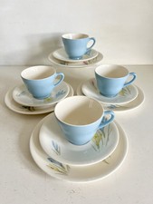 Vintage Figgjo Flint Crocus Pattern Tea Cup Trio X 4 Blue Norway