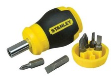 Stanley STA066357 Stubby Screwdriver Non Ratchet - Multi Bit Small Magnetic Tool