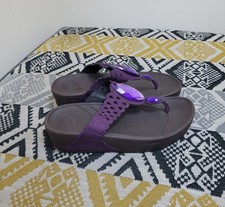 Worn Twice Fitflop Bijoo Jewelled Toe Post Leather Wedge Sandals Size 4 EU 37 